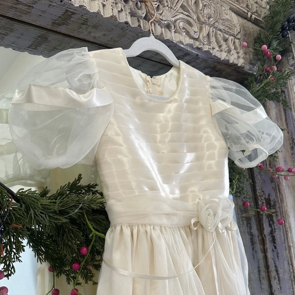 Girls Handmade Cream Formal Communion/Flower Girl Dress
